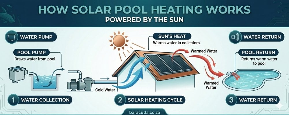 how solar pool heating works infographic