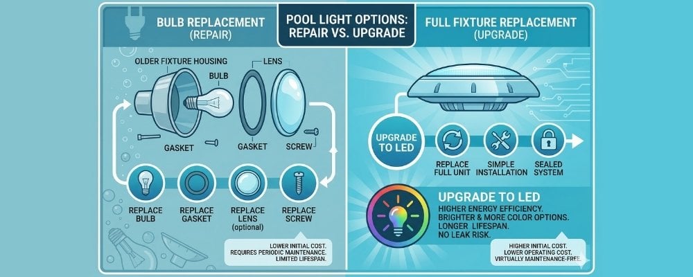 pool light bulb vs fixture replacement custom infographic
