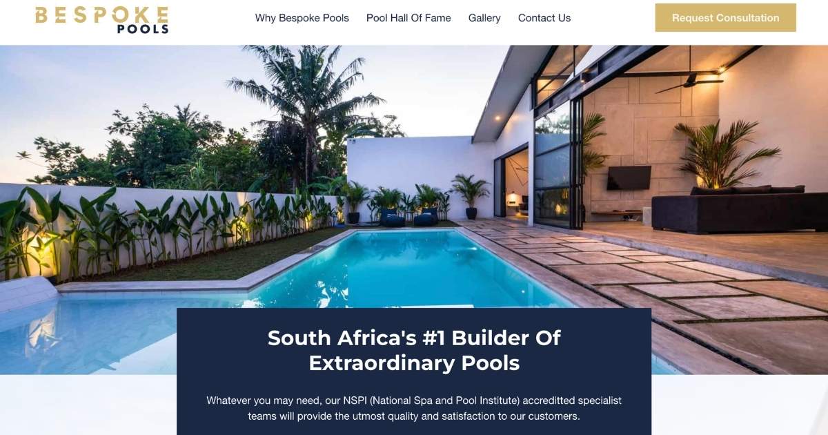 Bespoke Pools website, Cape Town